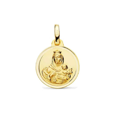 Medalha Redonda Nossa Senhora do Carmo em Ouro Amarelo Maciço 18K
