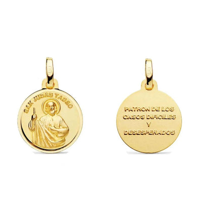 18 Karat Massives Gelbgold St. Judas Runde Medaille 14 mm Anhänger