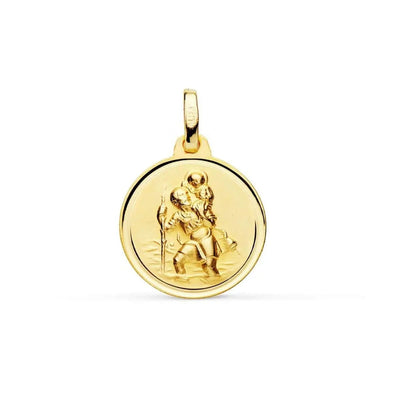 18 Karat Massives Gelbgold Anhänger Medaille Sankt Christophorus 16 mm