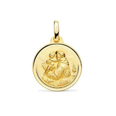 Medalha redonda de Santo Antônio em ouro amarelo maciço 18K 16mm